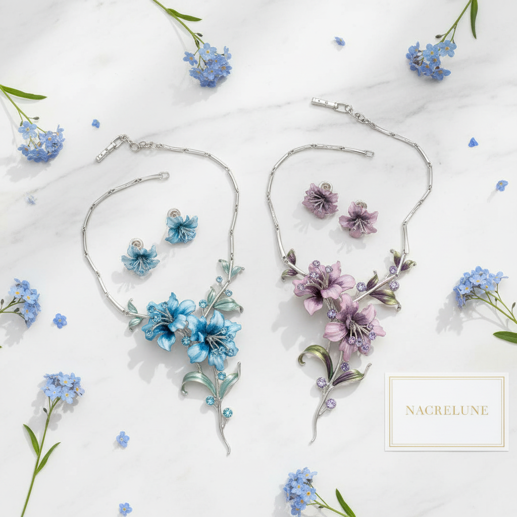 Parure en émail aux grandes fleurs : choisissez votre couleur nacrelune.com parure