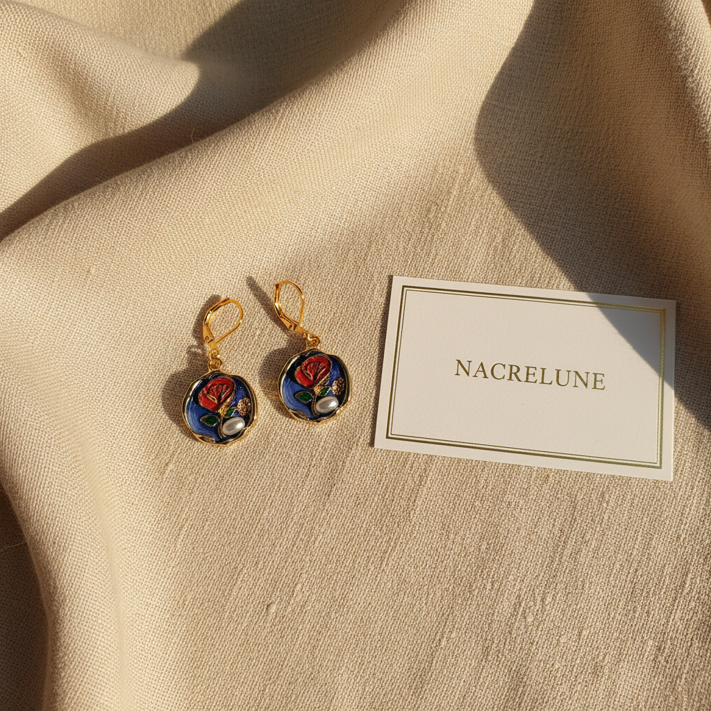 Boucles d'oreille en émail décoré nacrelune.com boucles d'oreille