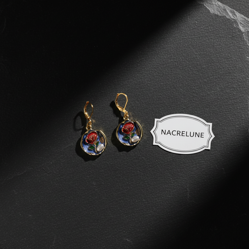 Boucles d'oreille en émail décoré nacrelune.com boucles d'oreille