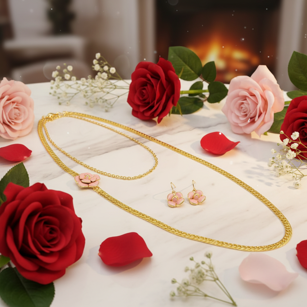 Ensemble fantaisie de style connu avec fleur camelia nacrelune.com parure
