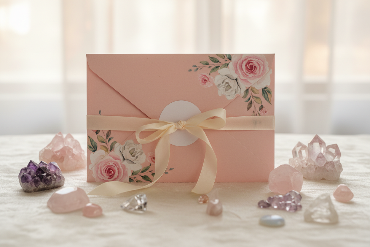 Enveloppe rose avec détails floraux