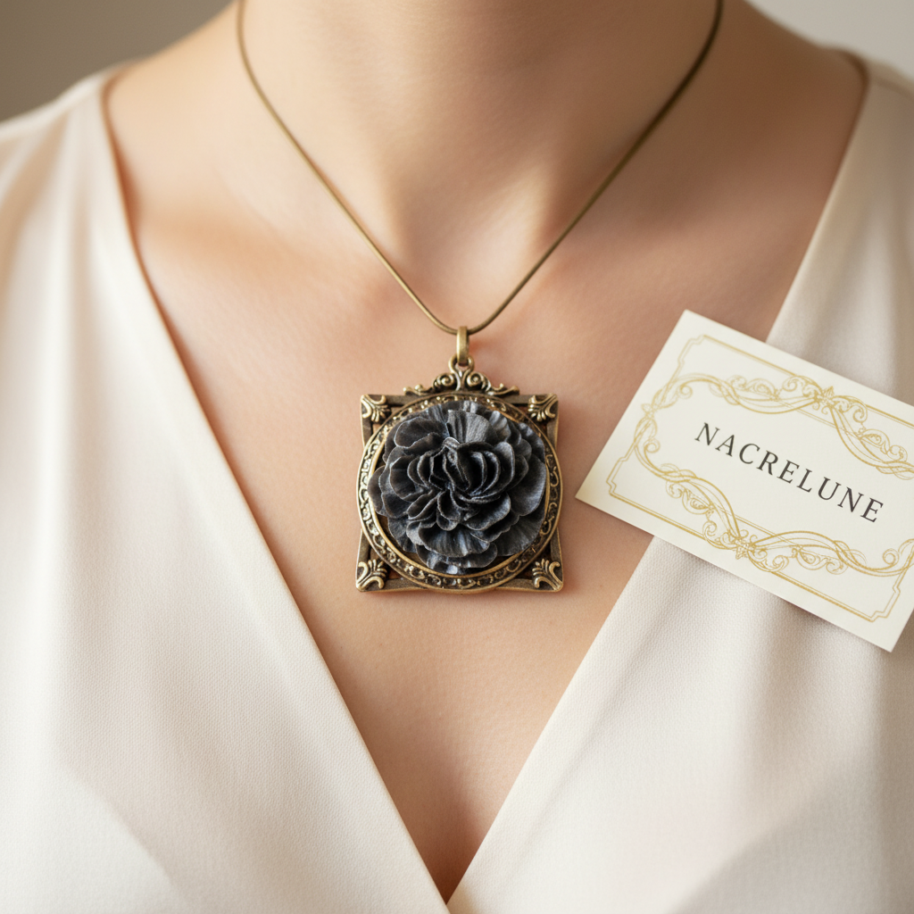 Pendentif cadre avec fleur, choisissez votre couleur nacrelune.com pendentif