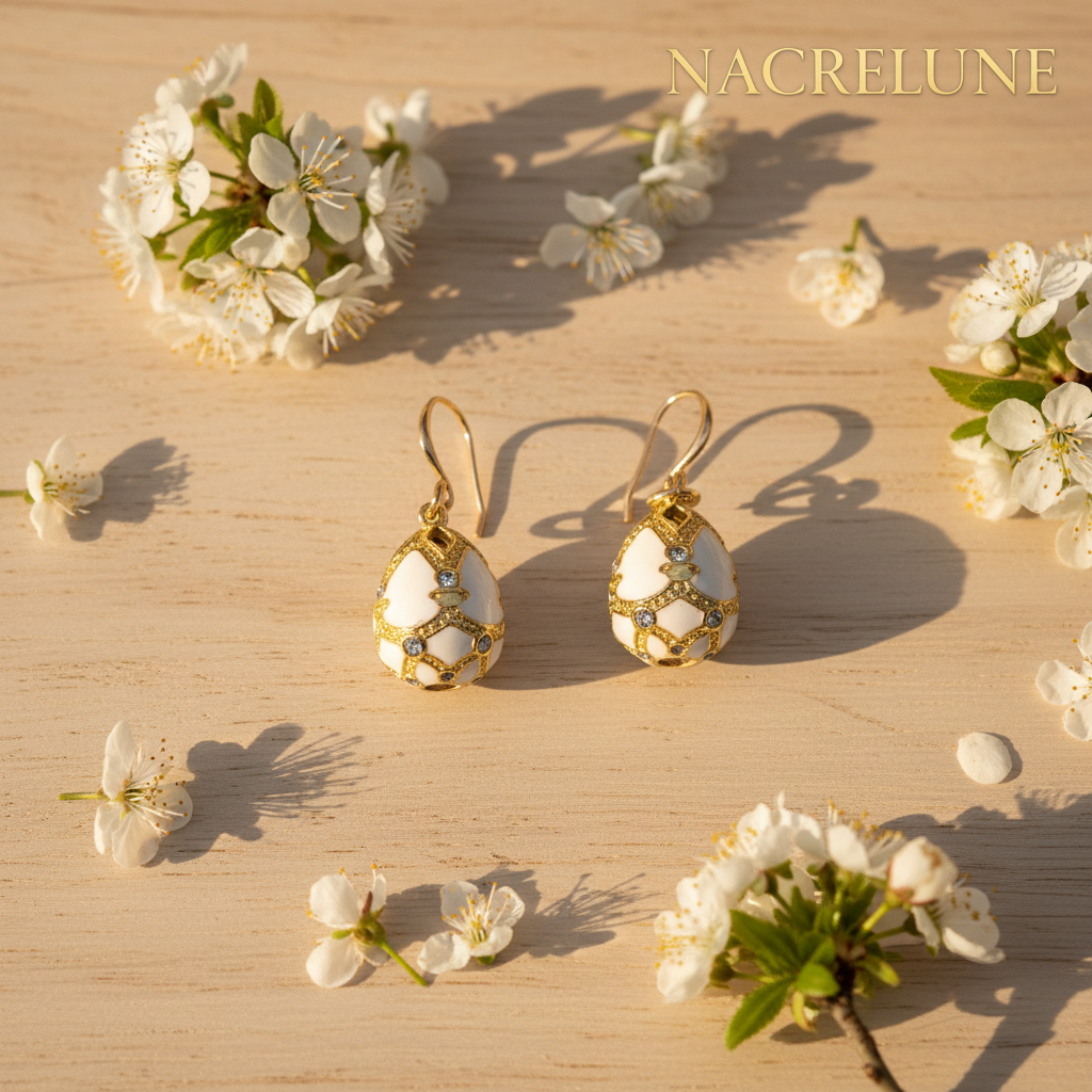 Boucles d'Oreilles Œuf de Pâques Style Fabergé en Émail | NACRELUNE nacrelune.com boucles d'oreille