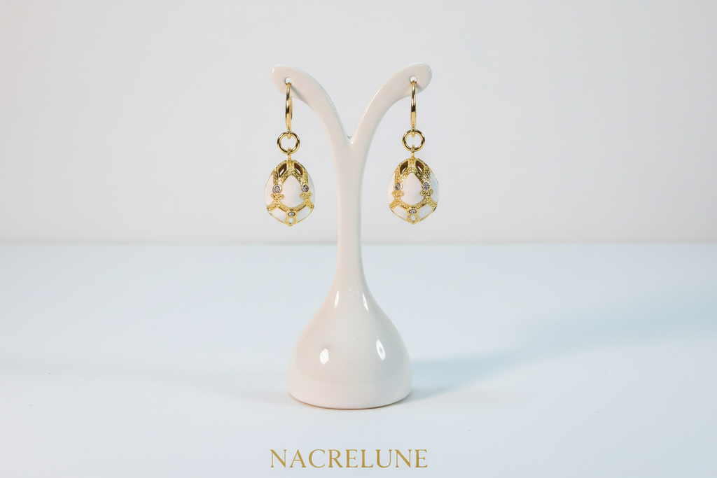 Boucles d'Oreilles Œuf de Pâques Style Fabergé en Émail | NACRELUNE nacrelune.com boucles d'oreille