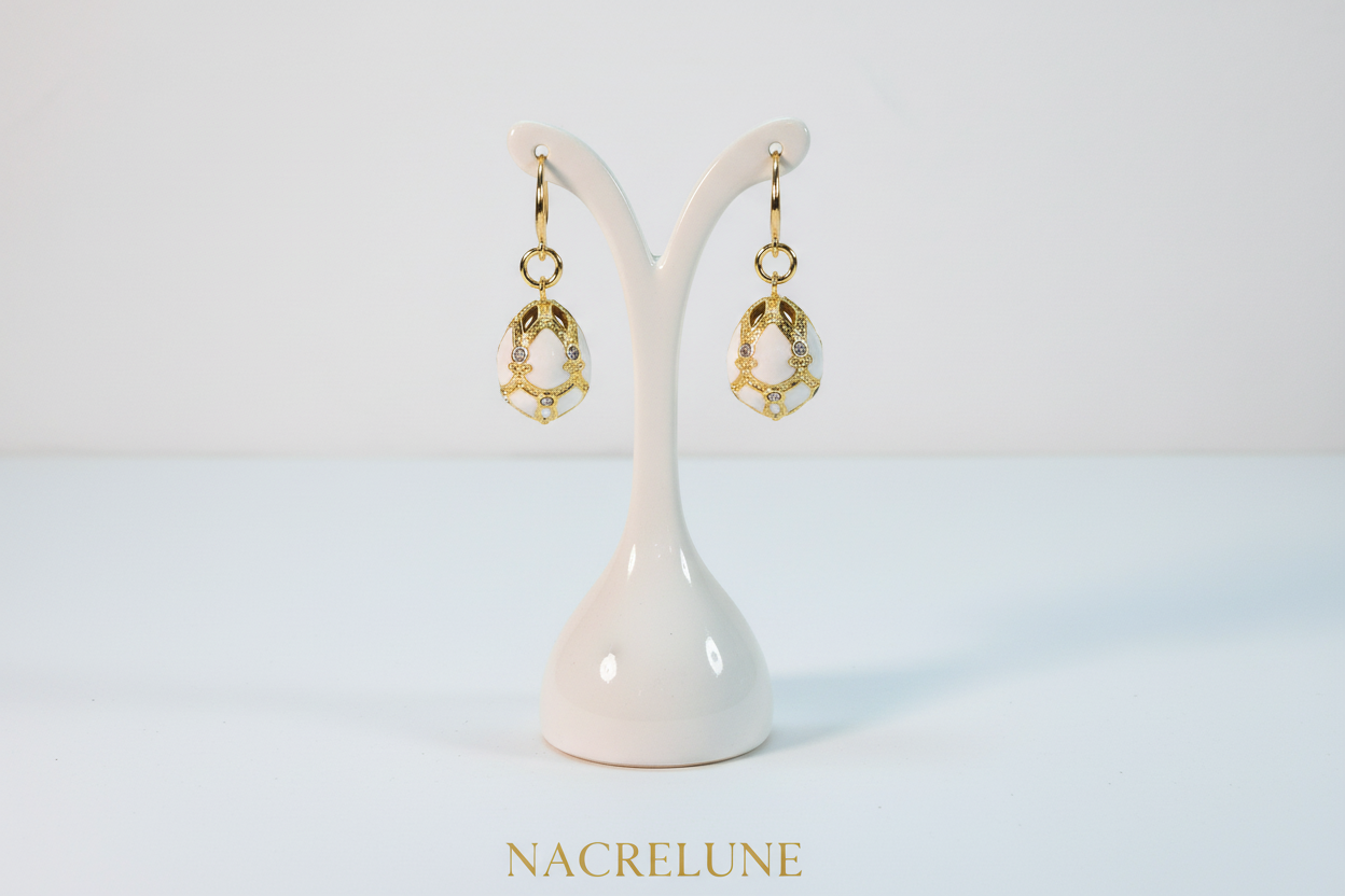 Boucles d'Oreilles Œuf de Pâques Style Fabergé en Émail | NACRELUNE nacrelune.com boucles d'oreille