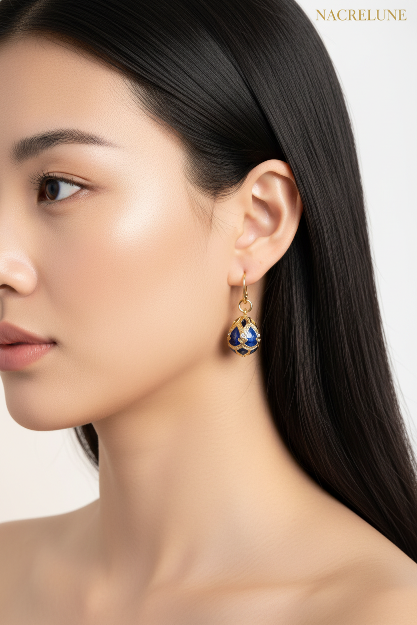 Boucles d'Oreilles Œuf de Pâques Style Fabergé en Émail | NACRELUNE nacrelune.com boucles d'oreille