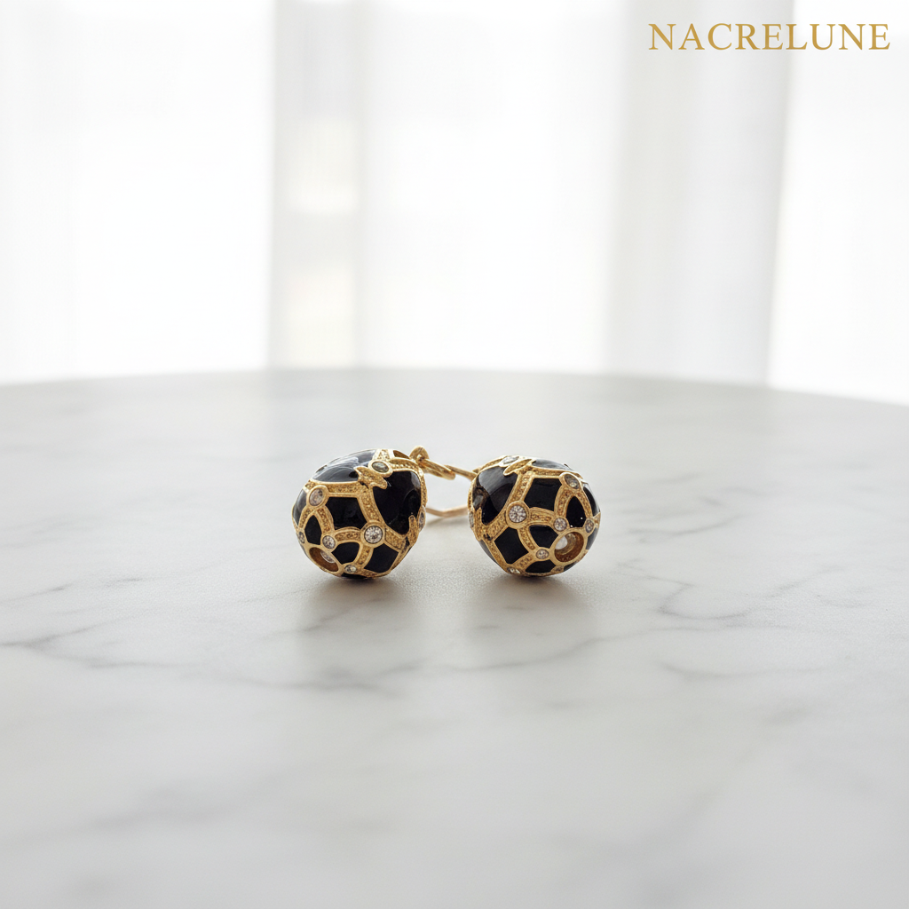 Boucles d'Oreilles Œuf de Pâques Style Fabergé en Émail | NACRELUNE nacrelune.com boucles d'oreille