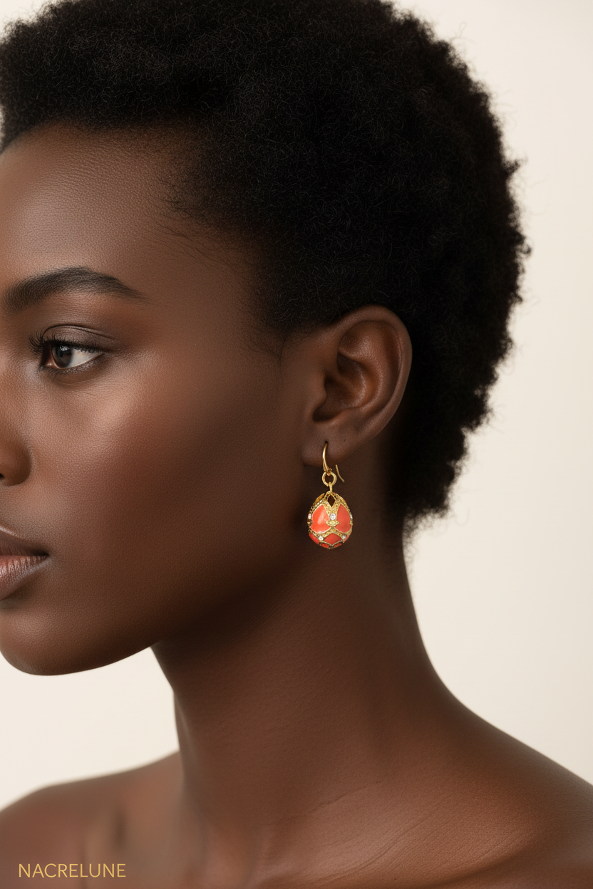 Boucles d'Oreilles Œuf de Pâques Style Fabergé en Émail | NACRELUNE nacrelune.com boucles d'oreille