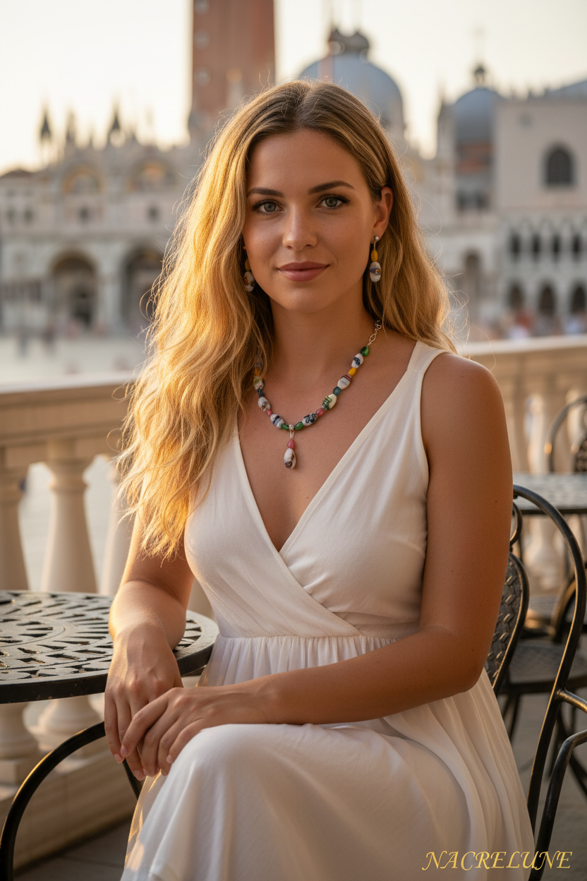 Parure Perles de Verre Colorées - Collier et Boucles d'Oreilles nacrelune.com parure