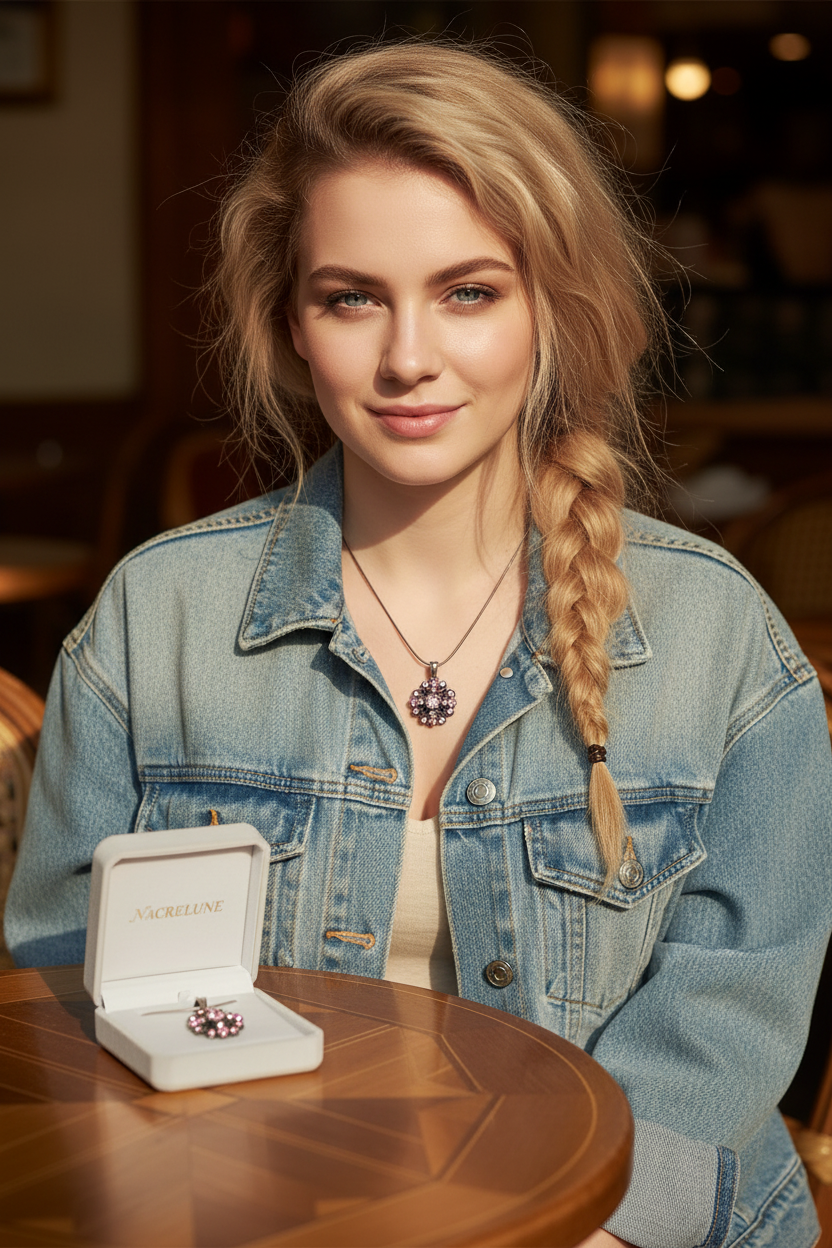 Pendentif en strass rose nacrelune.com collier