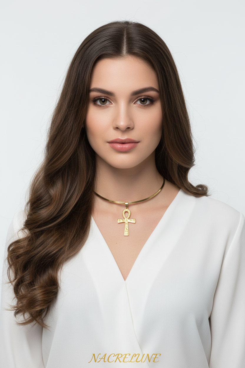 Femme brune Ankh égyptien NACRELUNE