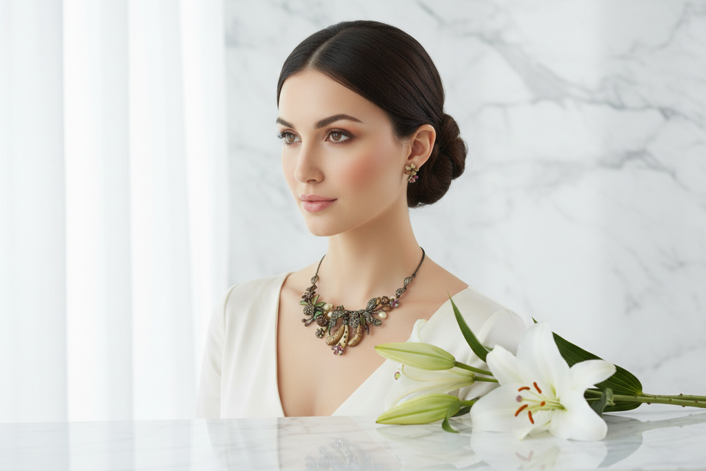 Parure fleurs et fruits en émail nacrelune.com parure