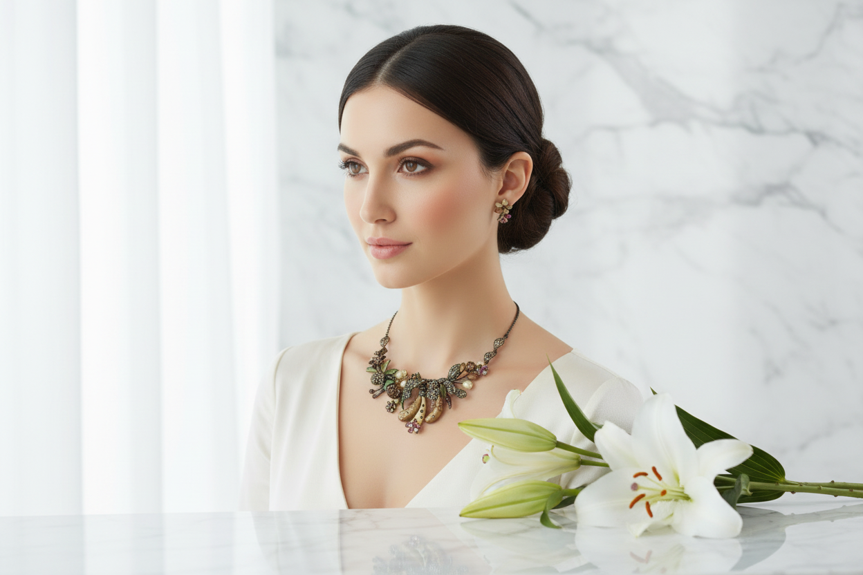 Parure fleurs et fruits en émail nacrelune.com parure