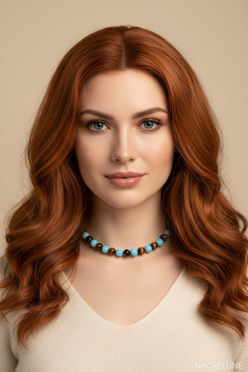 Femme rousse alternance tigre larimar NACRELUNE