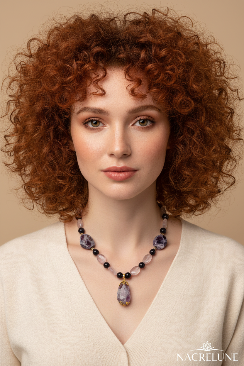 Femme rousse améthystes variées NACRELUNE