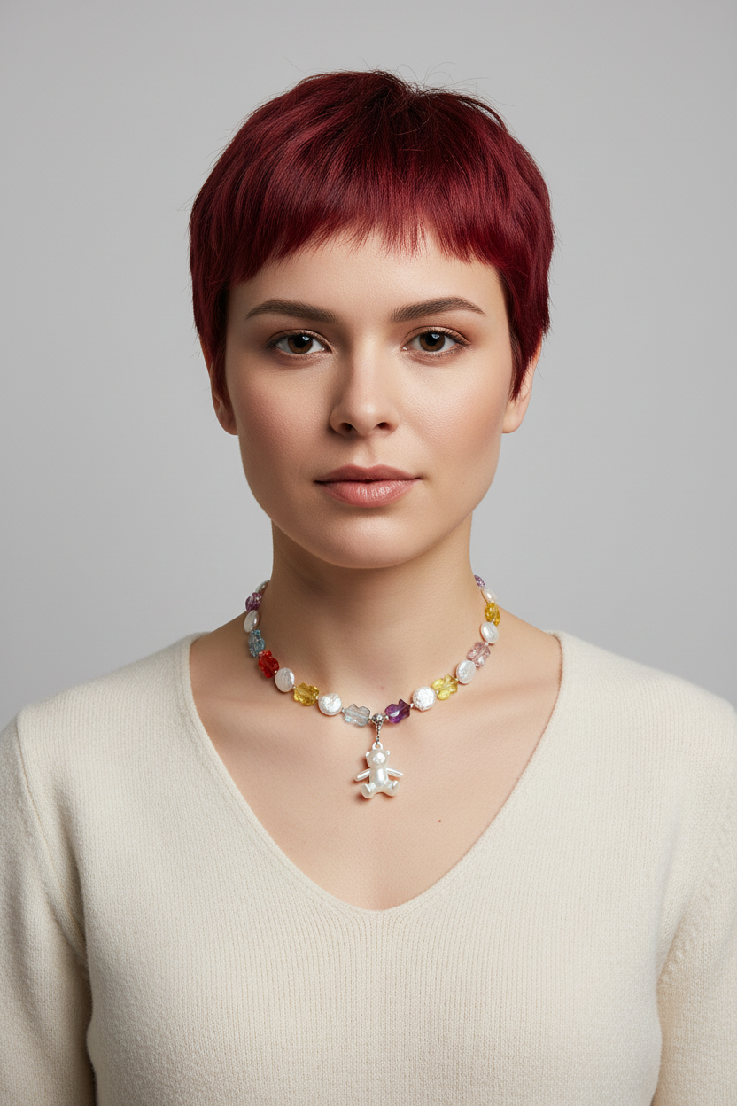 Collier Perles de Nacre Véritable et Strass avec Pendentif Ourson nacrelune.com collier