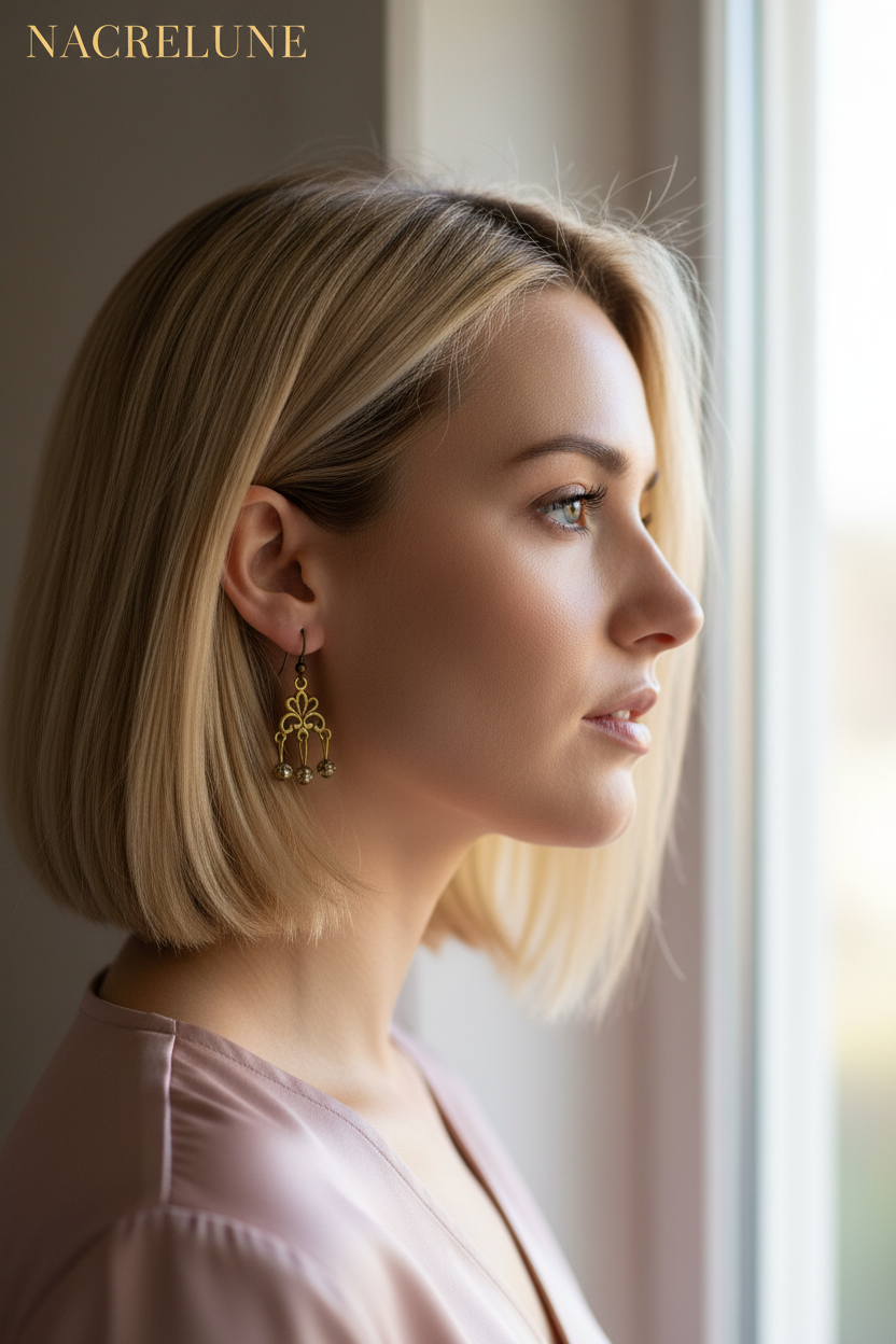 Boucles d'oreille pendantes dorées – Chandelier filigrane & perles nacrelune.com boucles d'oreille