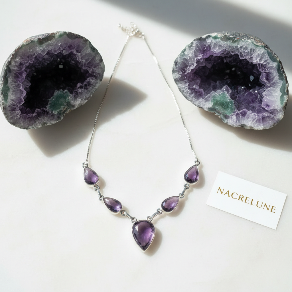 Collier argent et fluorites nacrelune.com collier