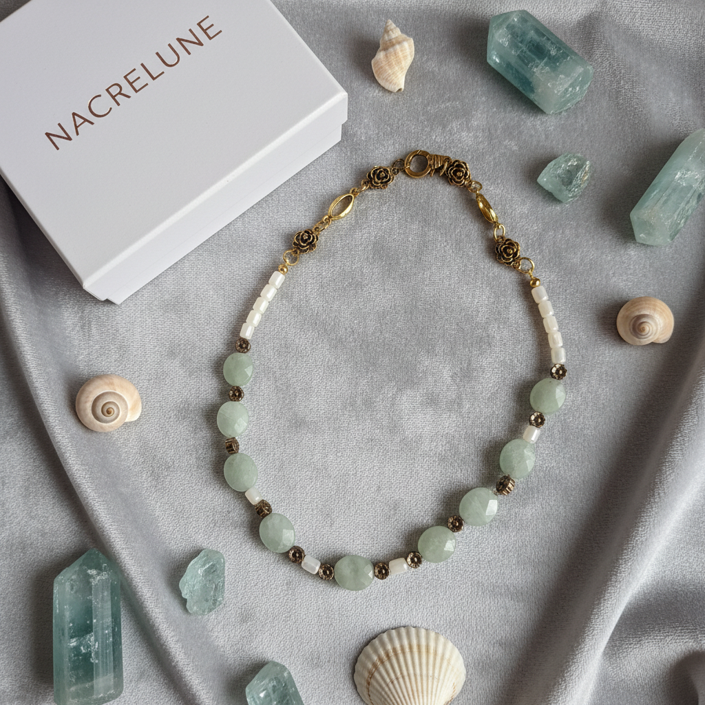 Flat lay aigues-marines velours NACRELUNE