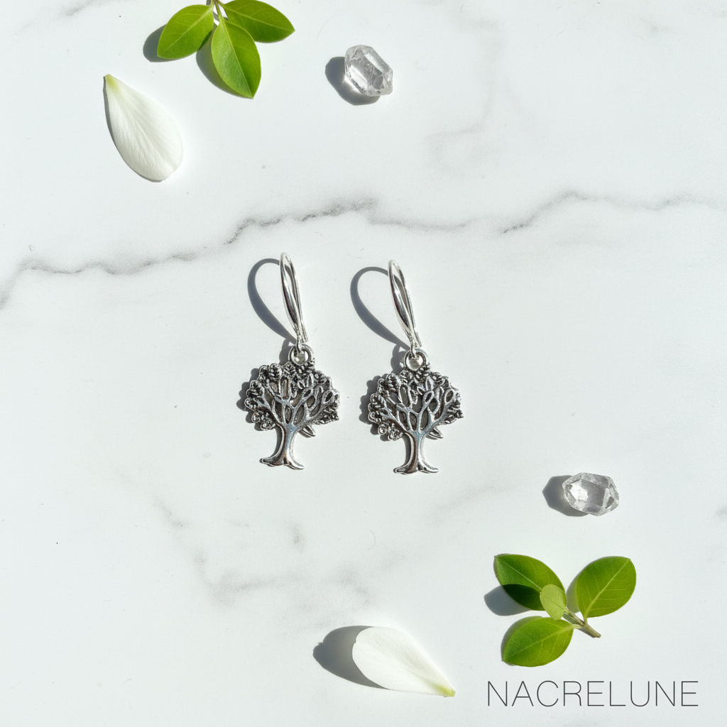 Boucles d'oreille arbre en été – Bijou nature & éclat estival nacrelune.com boucles d'oreille