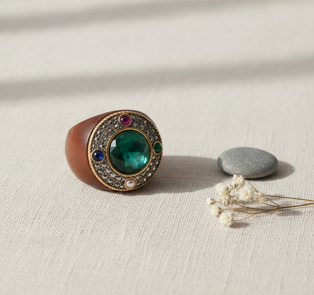 Bagues en bois naturel avec pierres véritables nacrelune.com Bague
