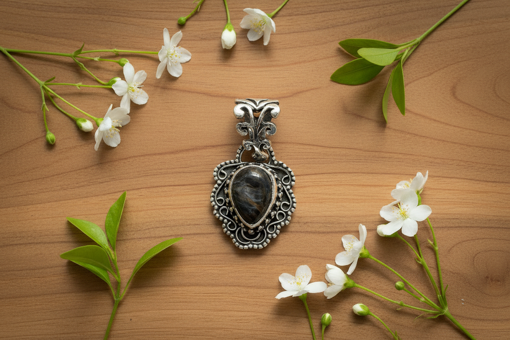 Petit pendentif argent et oeil du tigre nacrelune.com pendentif