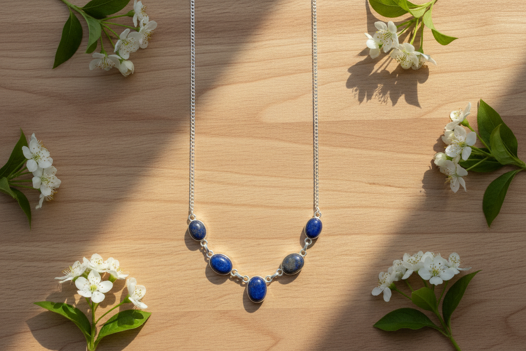 Collier en argent avec lapis lazulis nacrelune.com collier