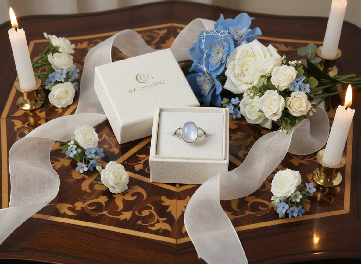 Bague en argent avec pierre de lune NACRELUNE Bague