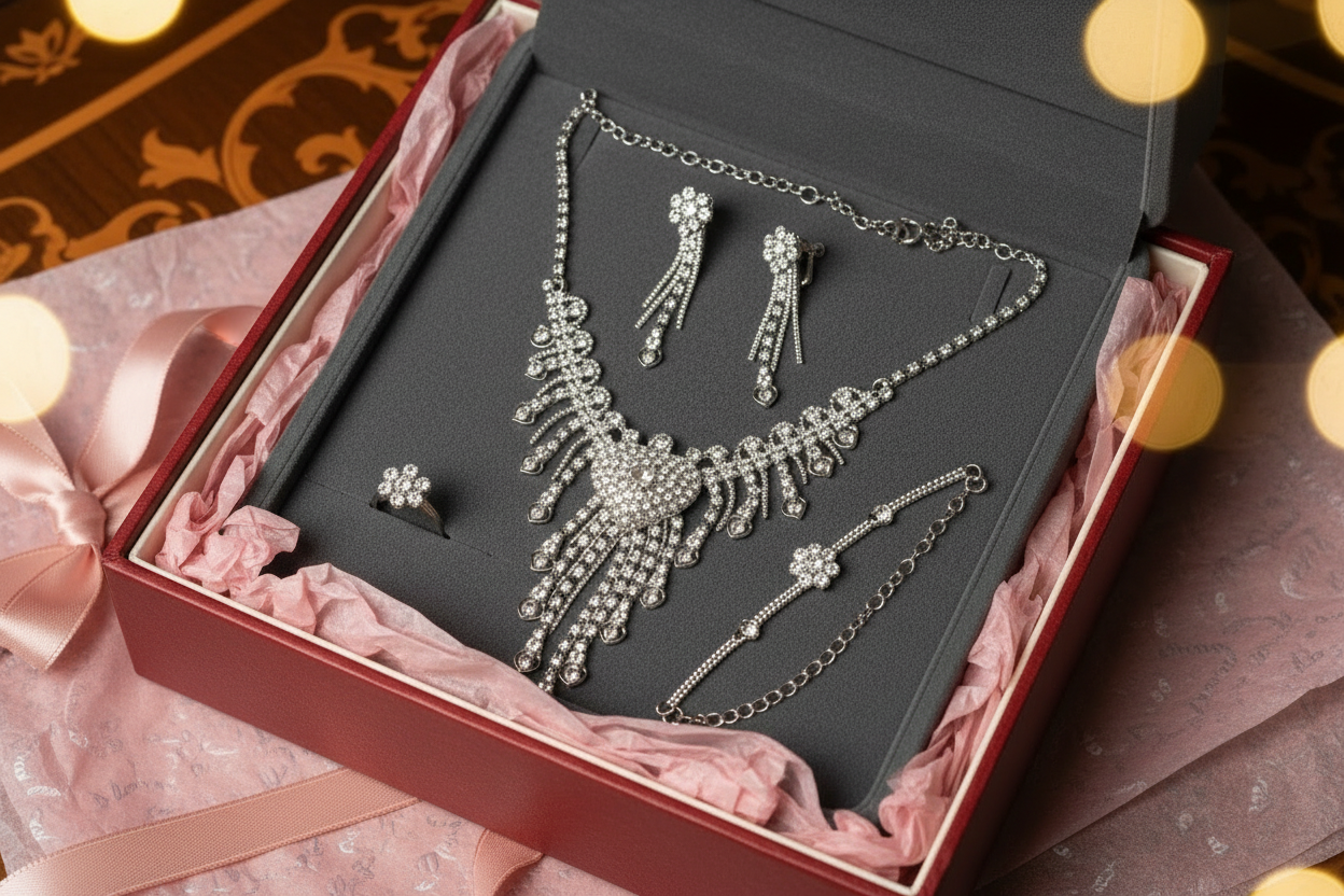 Parure strass complète coeur NACRELUNE parure