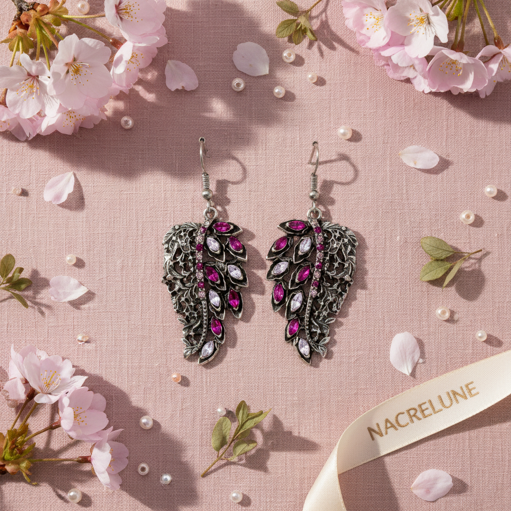 Boucles d'oreille fantaisie strass en forme de feuilles nacrelune.com boucles d'oreille