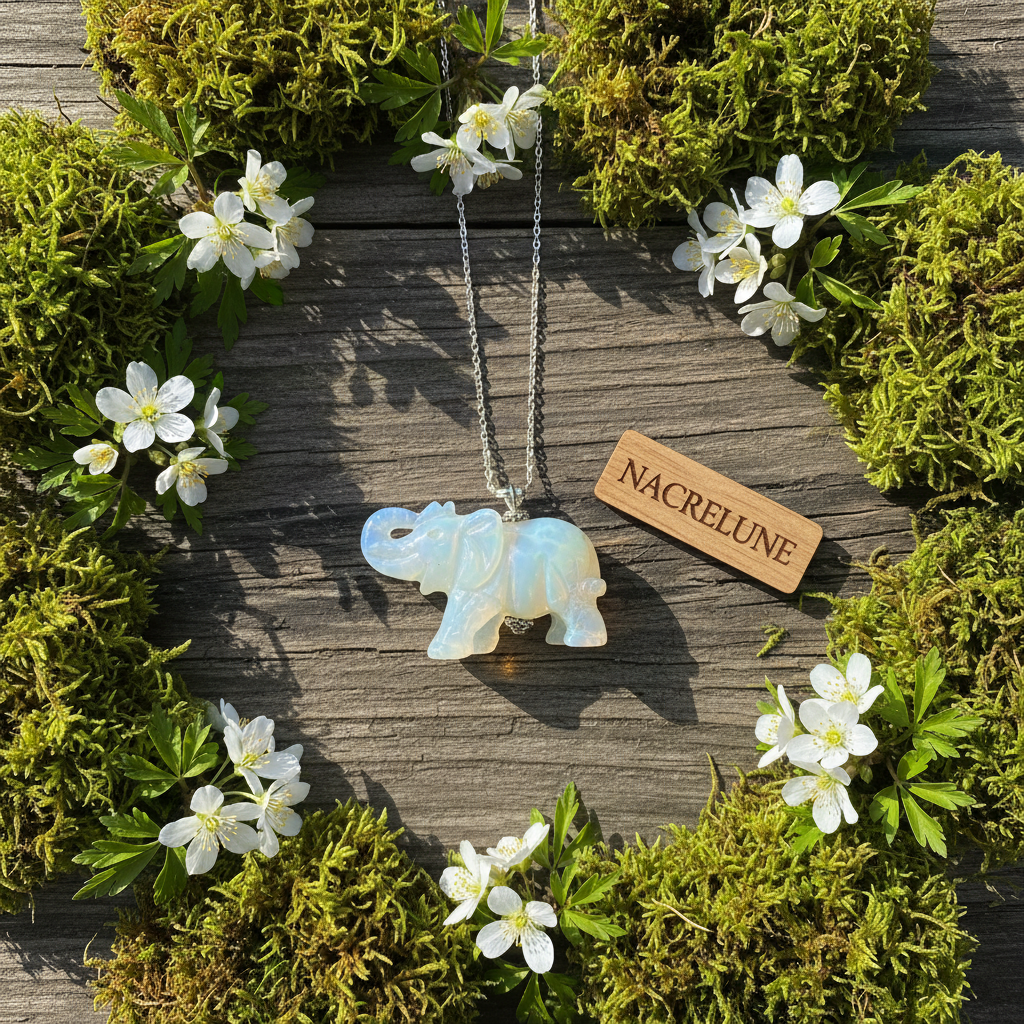 Pendentif éléphant sculpté pierre naturelle nacrelune.com pendentif