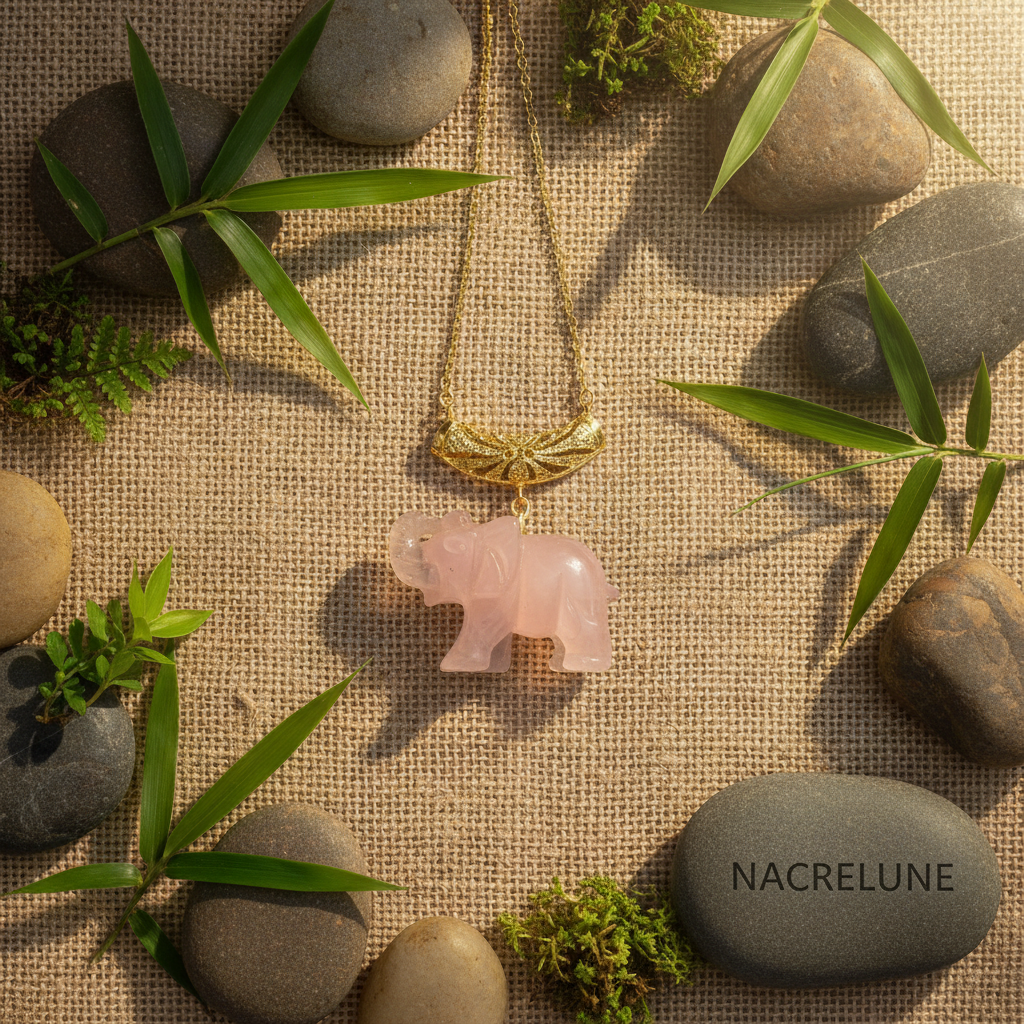 Pendentif éléphant sculpté pierre naturelle nacrelune.com pendentif
