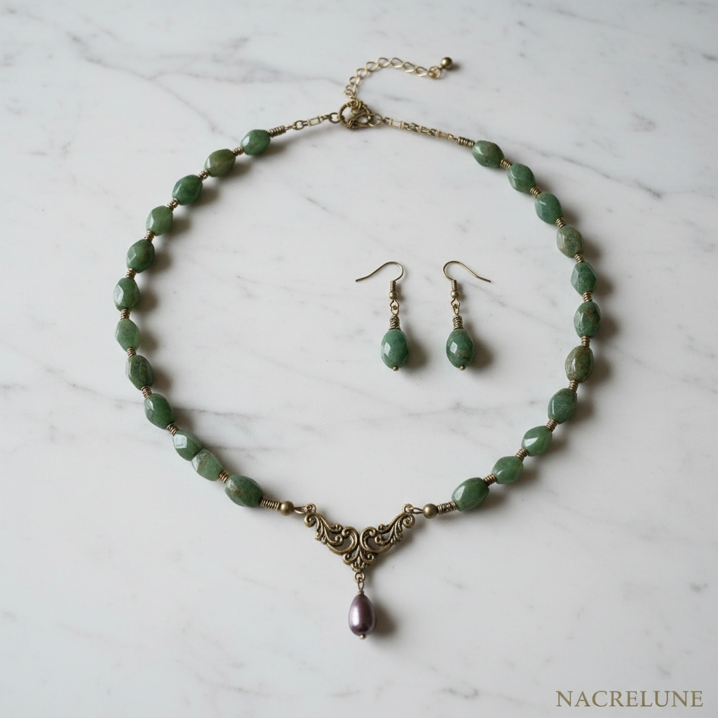 Parure en perles de jaspes verts nacrelune.com parure
