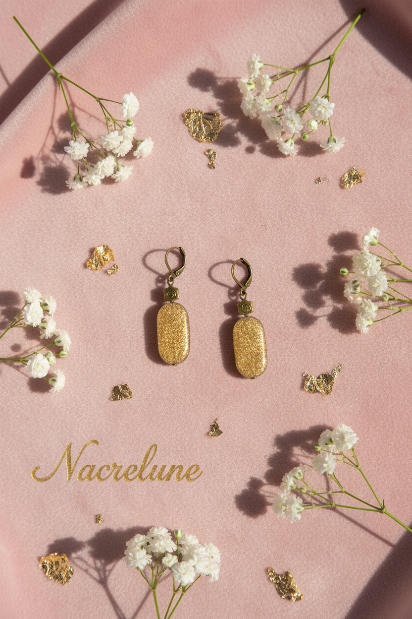 Boucles d'oreille en perles d'acrylique dorées nacrelune.com boucles d'oreille