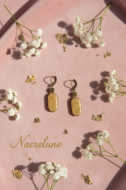 Boucles d'oreille en perles d'acrylique dorées nacrelune.com boucles d'oreille