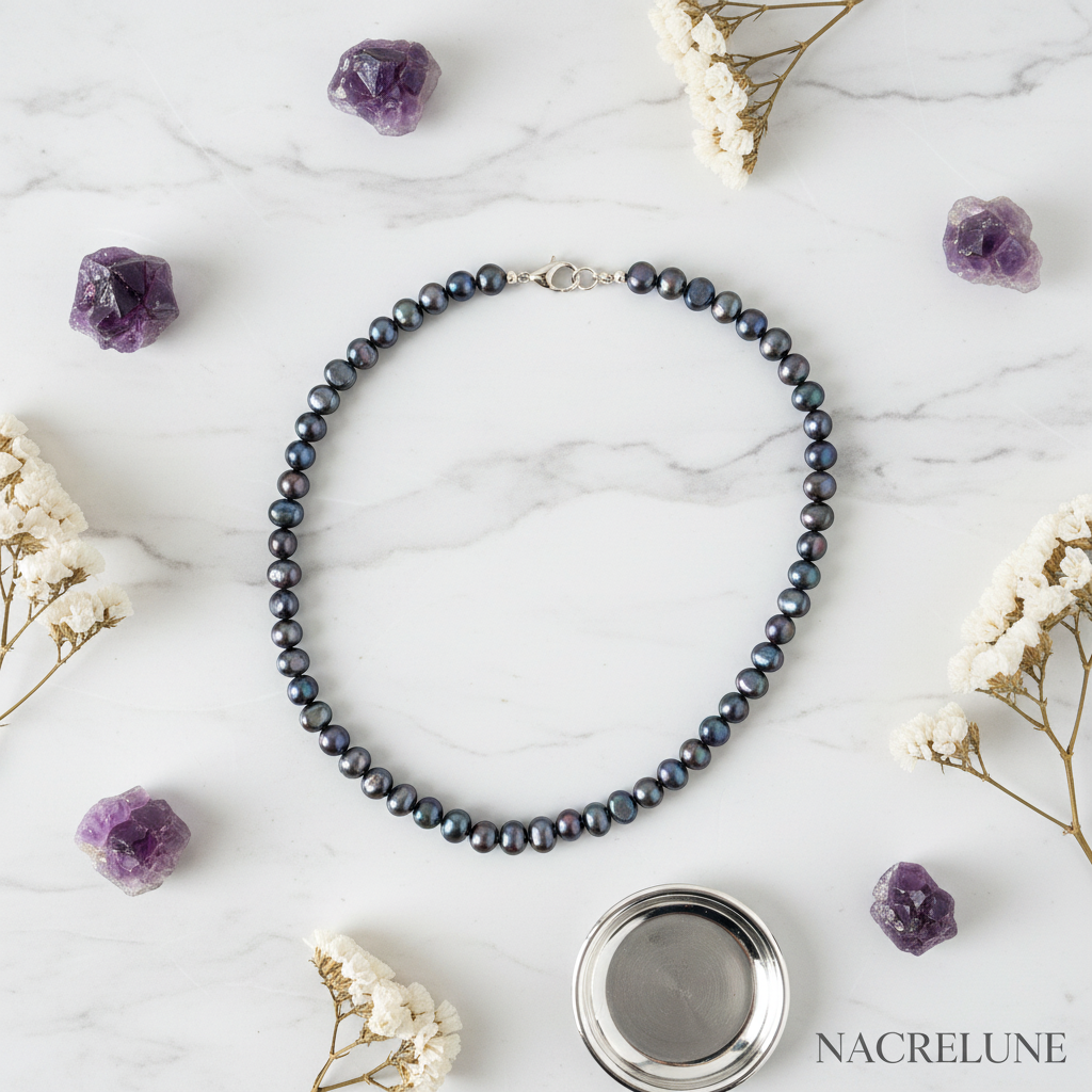 Collier perles de culture – Blanc, Noir ou Rose saumon | NACRELUNE Noir nacrelune.com collier