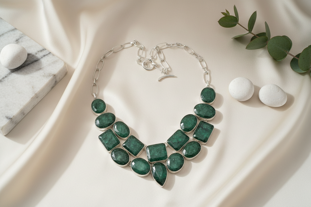 Collier en argent avec emeraudes nacrelune.com collier