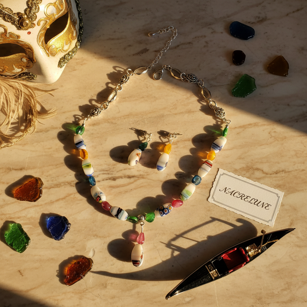 Parure Perles de Verre Colorées - Collier et Boucles d'Oreilles nacrelune.com parure