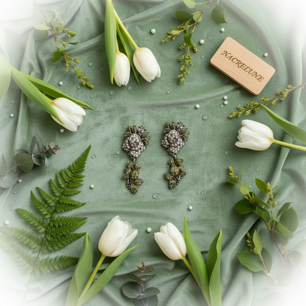 Grandes boucles d'oreille en strass en forme de roses blanches nacrelune.com boucles d'oreille
