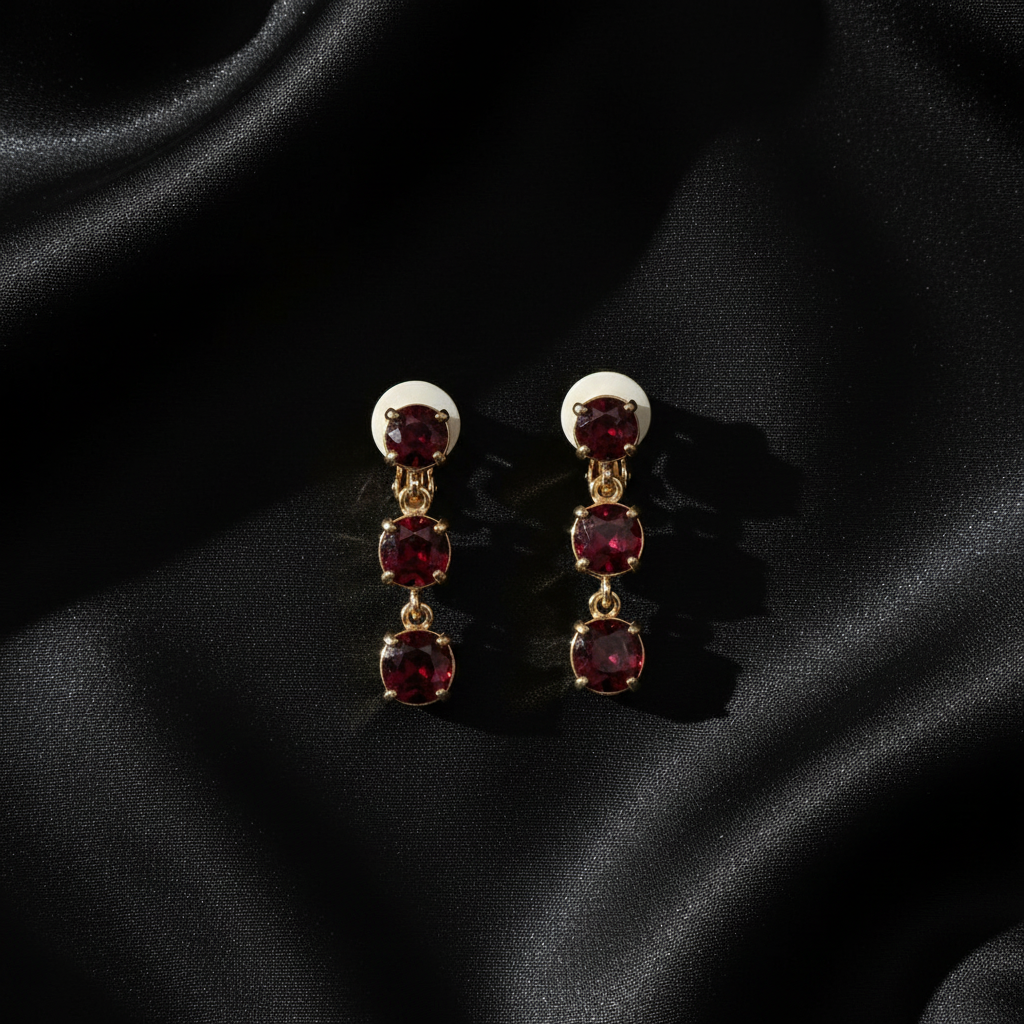 👑Boucles d’oreille clip vintage imitation rubis nacrelune.com boucles d'oreille