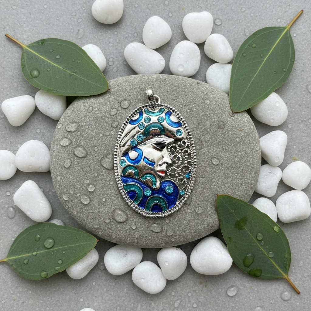 Pendentif en forme de masque, choisissez votre couleur Bleu nacrelune.com collier
