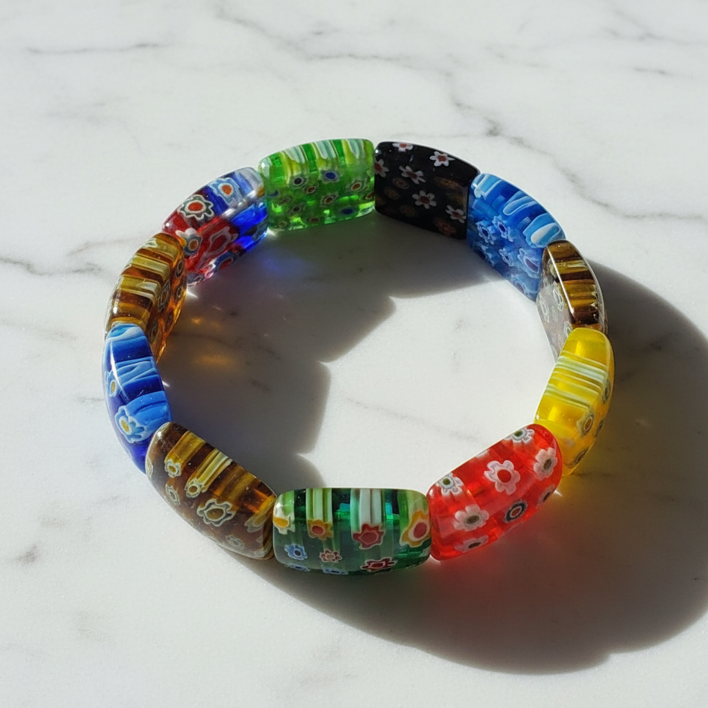Bracelet Élastique Millefiori | Verre Vénitien Multicolore – Nacrelune nacrelune.com bracelet