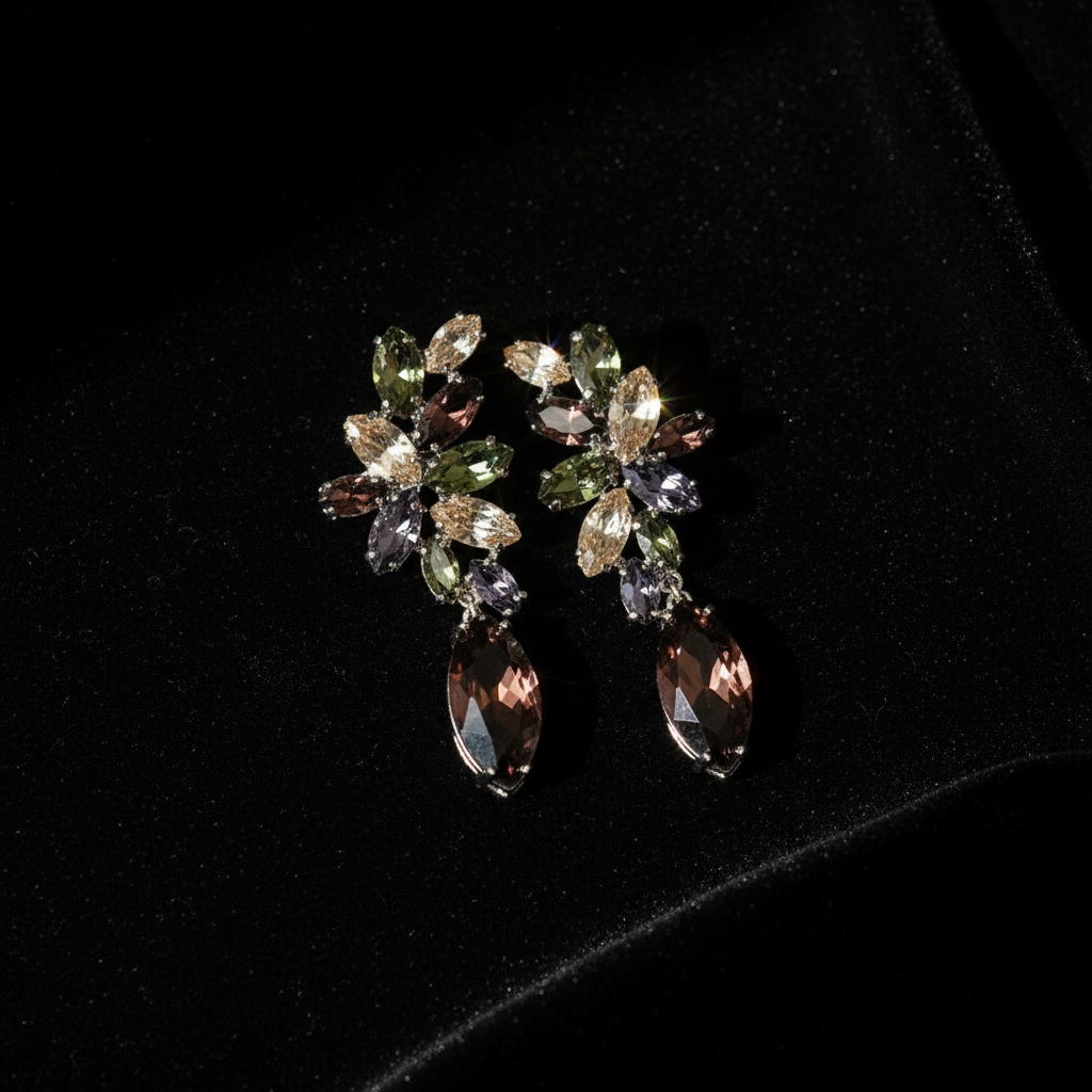 Grandes boucles d'oreille zirconia multicolores nacrelune.com boucles d'oreille