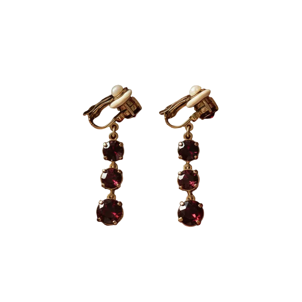 👑Boucles d’oreille clip vintage imitation rubis nacrelune.com boucles d'oreille