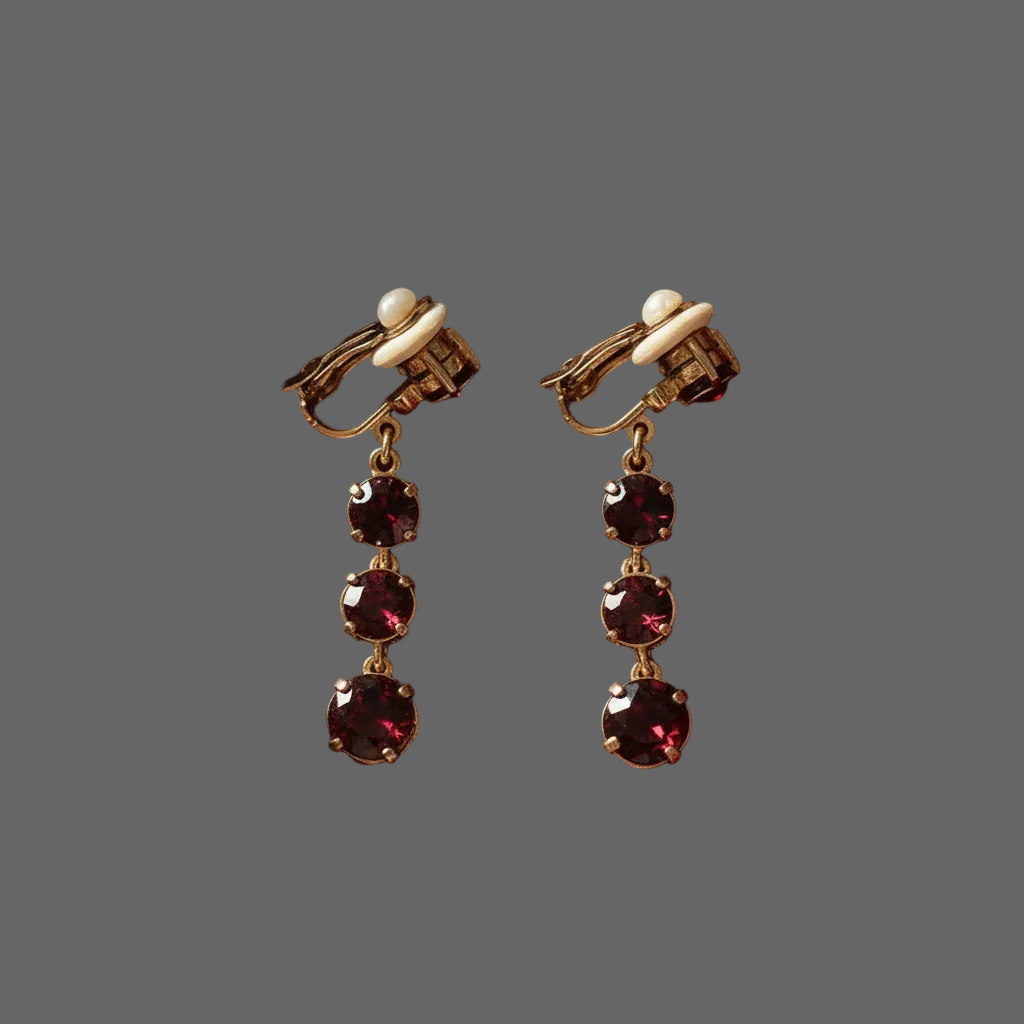👑Boucles d’oreille clip vintage imitation rubis NACRELUNE