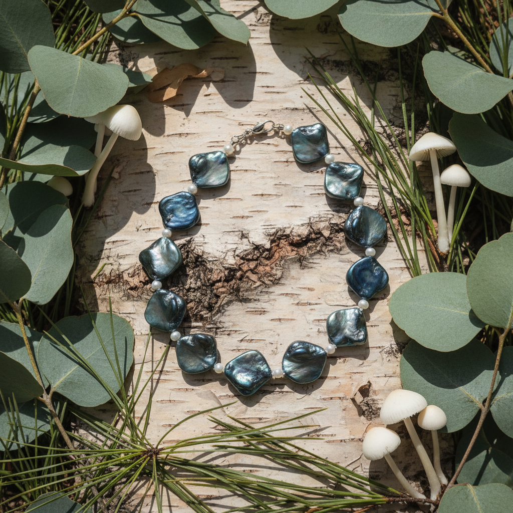 Collier en perles de nacre métallisé et petites perles fines nacrelune.com collier
