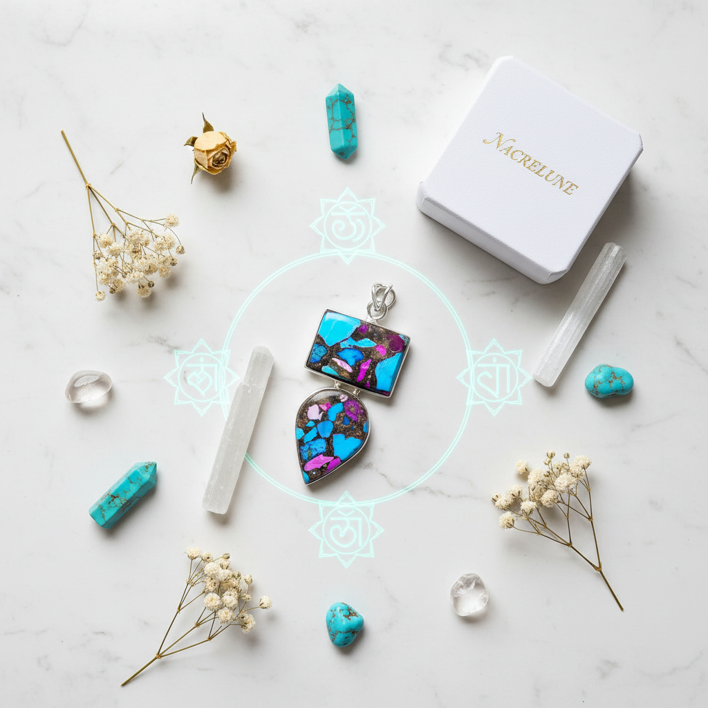 Pendentif en argent 925 avec turquoise mélangée cuivre nacrelune.com pendentif