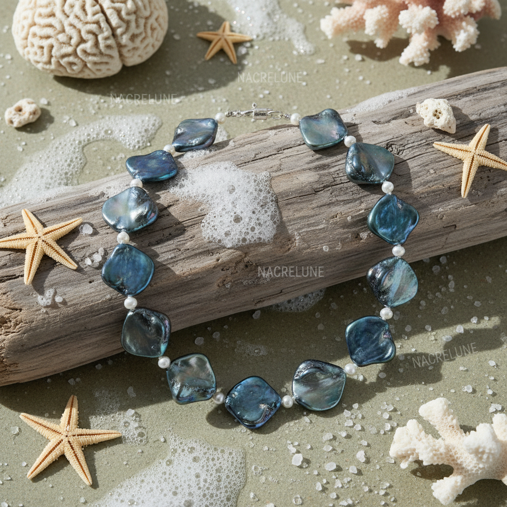 Collier en perles de nacre métallisé et petites perles fines nacrelune.com collier