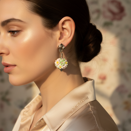 Boucles fantaisie fleuries nacrelune.com boucles d'oreille