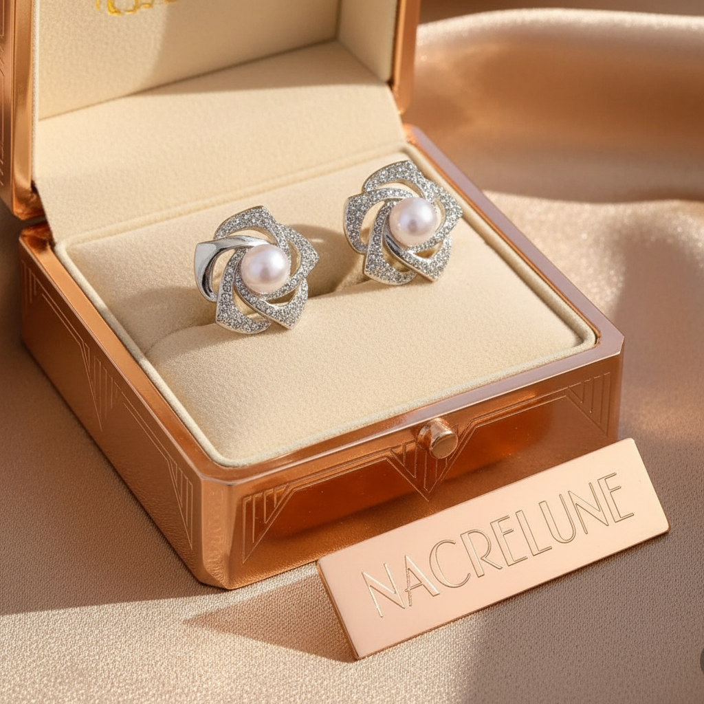 Fleurs perles strass écrin vintage